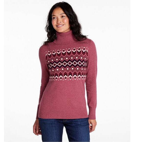 L.L. L.L. Bean Women's Cashmere Blend Sweater Rose Heather Fair Isle Size XS NWT - Picture 3 of 8